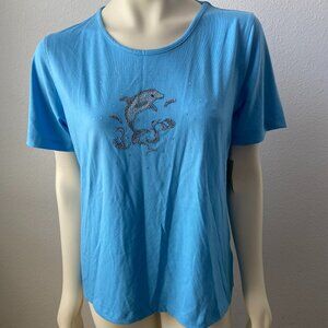 Princess Cruises women bling Rhinestone beaded Blue or Coral Top tee Size L NEW